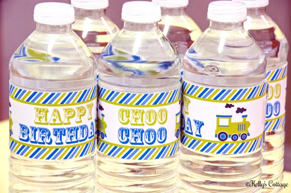Vintage Train Birthday Party Water Bottle Wrappers, Instant Download, Printable, Digital Il_570xn