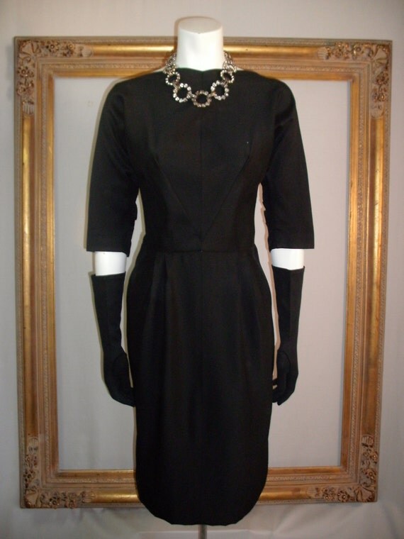 SALE! 1950s Black Copper Damask Print Dress | M/L