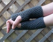 SALE Gray Wrist Warmers Charcoal fall accessory Crocheted Fingerless Gloves