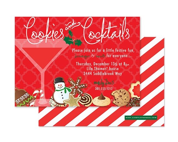 COOKIES and COCKTAILS Holiday Christmas Invitation - Cookie Exchange Party - Printable Il_570xn