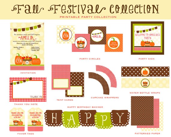 FALL FESTIVAL BIRTHDAY, Printable Party Package (Pumpkin Birthday, Apple Birthday, Fall Party Decorations, Fall Birthday Invitation) Il_570xn