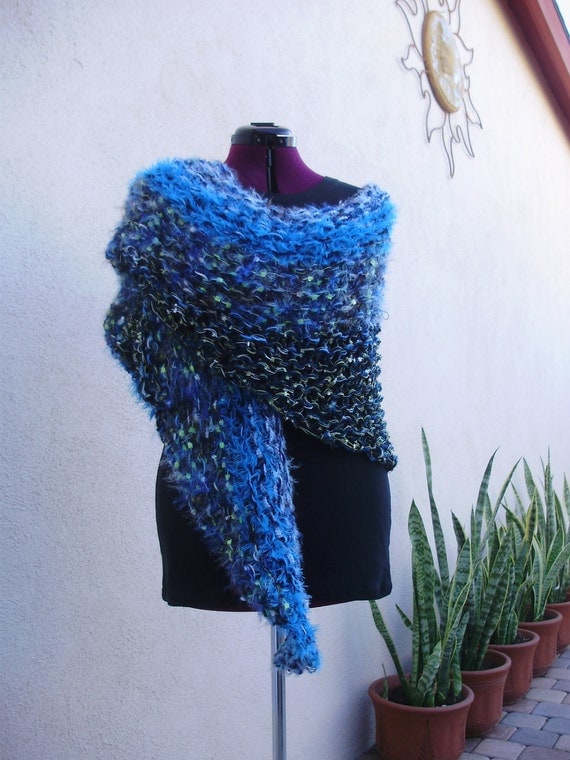 Knit Wrap In Shades of Teal and Blue