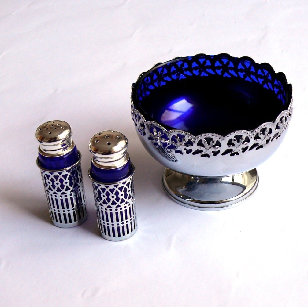 Vintage Salt Pepper Sugar Serving Set Salt Pepper Shakers and a Sugar Candy Bowl