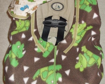 Brown Flannel Fleece Dinosaur Infant Car Seat Cover Baby Boy