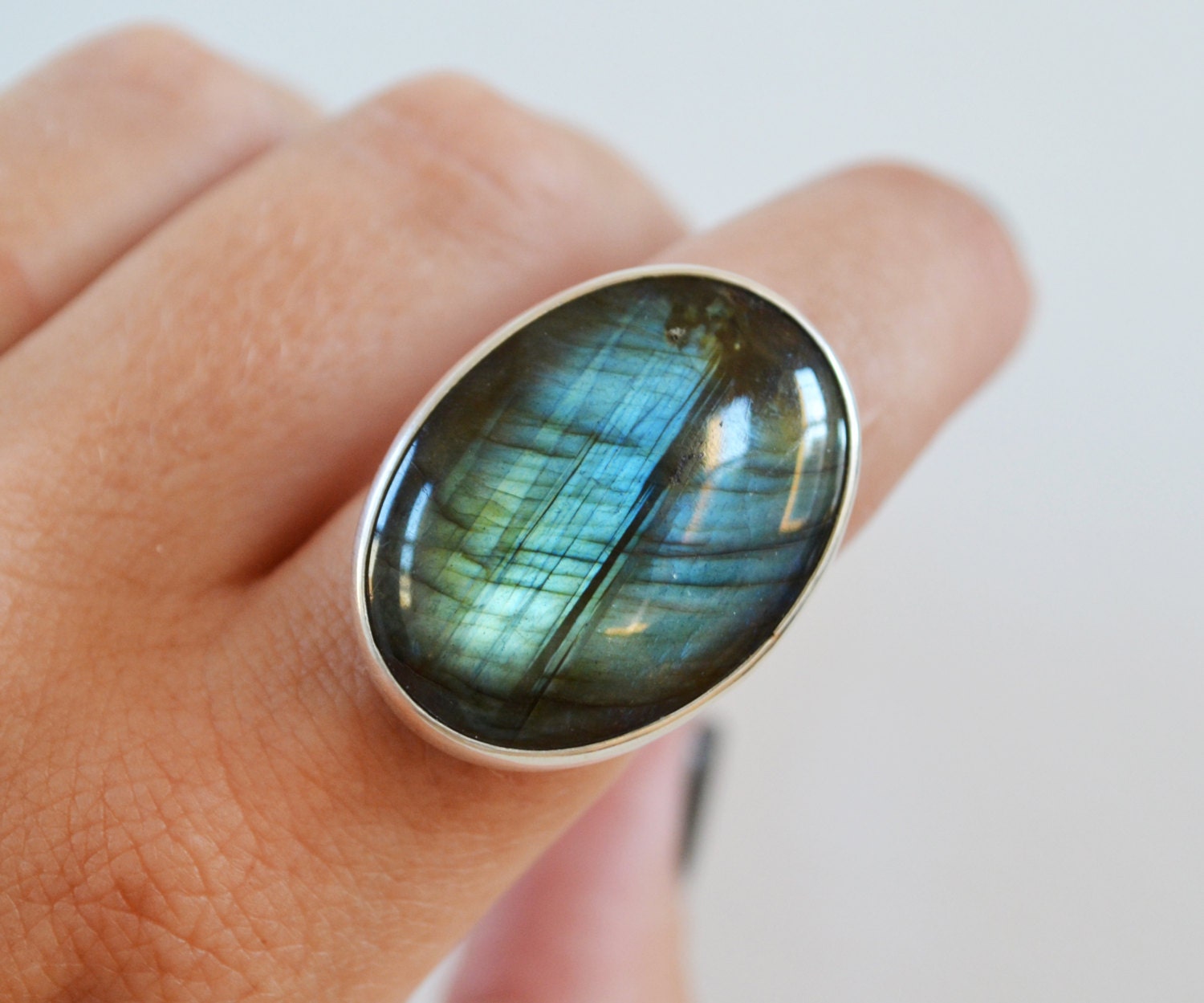 Northern Lights Labradorite Ring Big Gemstone Ring Oval