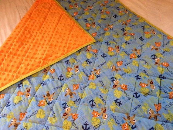 Nemo and Squirt Quilt / Play Mat with Ultrasoft Orange Minky