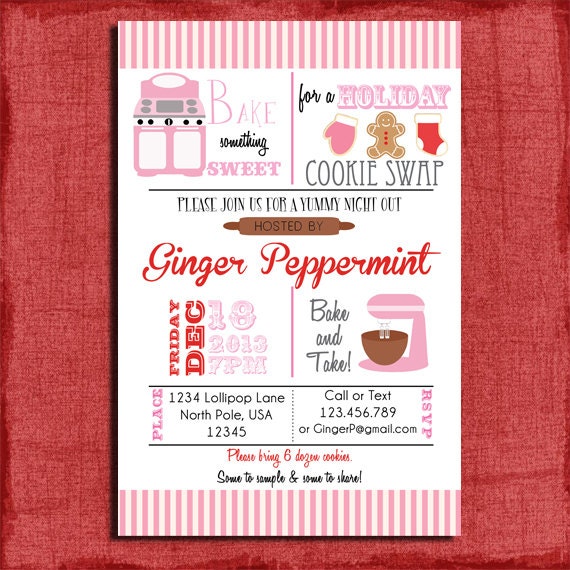 Printable Vintage Holiday Cookie or Cupcake Swap/Exchange Party Invitation-DIY Il_570xn