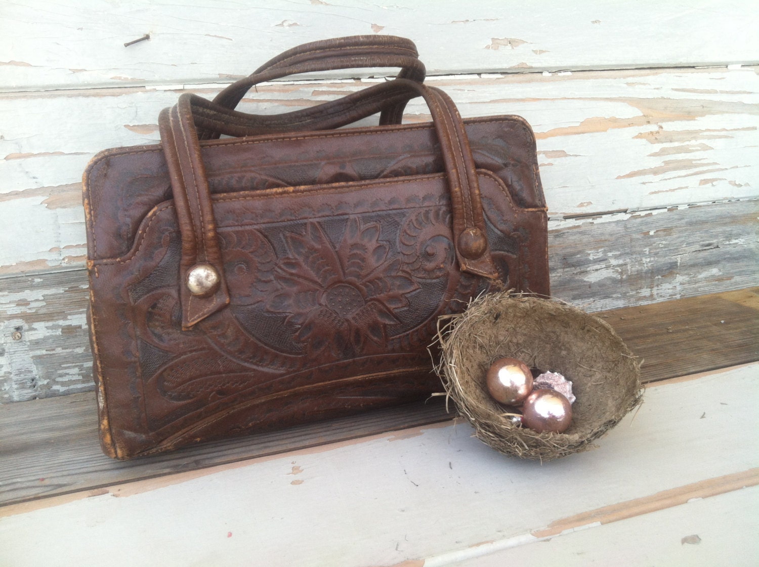 Hand Tooled Leather Purse on SALE Vintage by happydayantiques