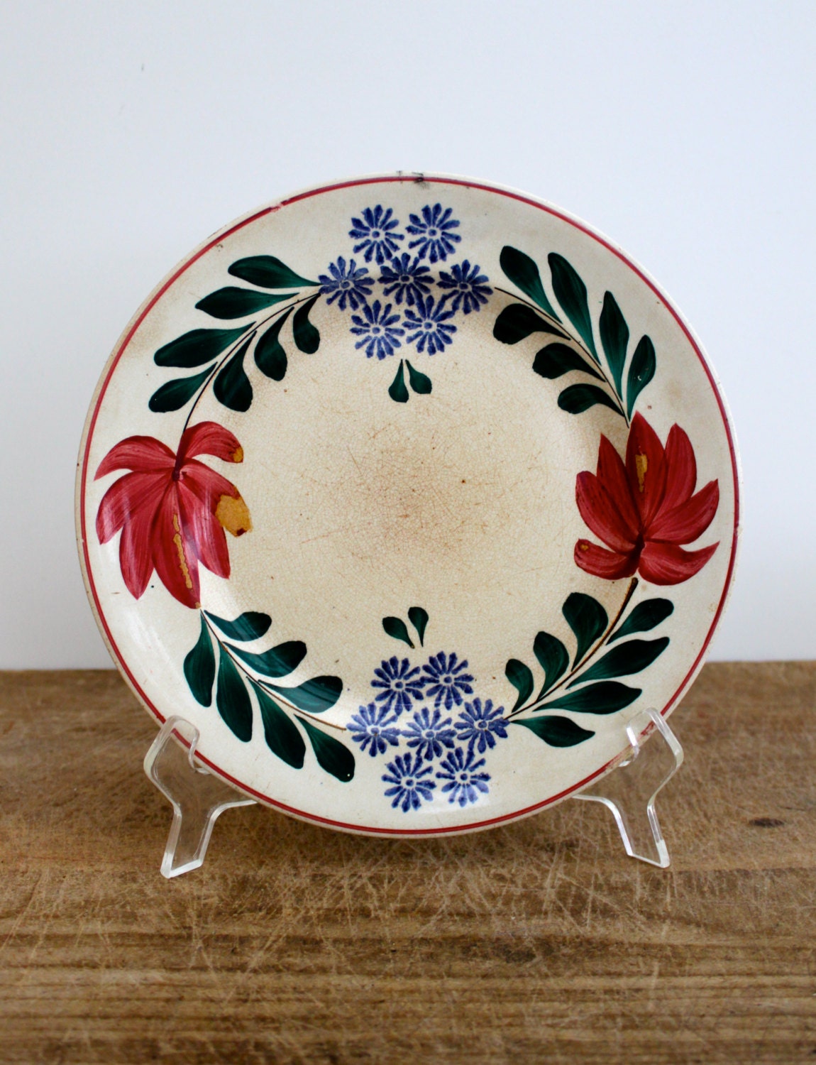 Antique plate with stencil/sponge painted plate Haute Juice