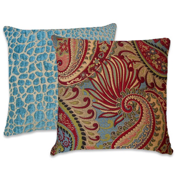 Turquoise Red Pillow18x18 or 20x20 or 22x22 PaisleyThrow