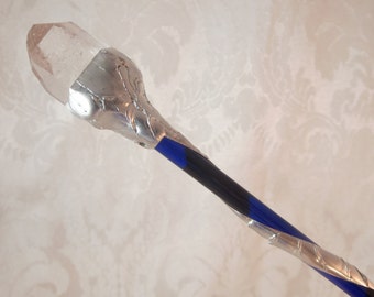 Cobalt Blue Quartz Crystal Wand, Wicca Pagan Magic Wand, Spiritual Healing Ritual Tool, Harry Potter Wand Wand Fantasy Gift, Energy Wand