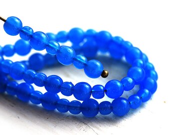 Electric Blue beads Mix, Czech glass round spacers, druk, small - 4-3mm - approx.110Pc - 0108