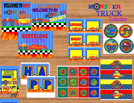 MONSTER TRUCK Party - COMPLETE Package - Boys Birthday Party - Racing Party - Mens Party - Personalized Printables - Krown Kreations Il_570xn