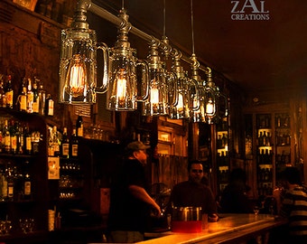 Pendant Light. Beer Mug Suspension Lamp with vintage style Edison bulbs.