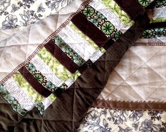 Baby Blanket : Green & Brown Handmade Modern Baby Quilt