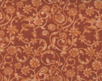 EOB Clearance, 15" Floral Fabric, 54" Wide, Tonal Scroll, Orange Fabric, Floral Fabric, Orange Floral Fabric, 05092