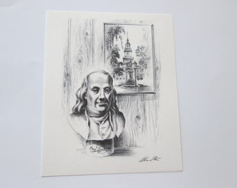 two printed Alec Stern blank cards, Ben Franklin and Lincoln . FREE SHIPPING USA 6.00 for both cards