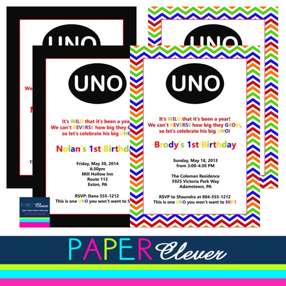 UNO birthday party invitations -- first birthday invitation with ...