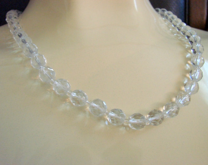 50s Austrian Crystal Glass Bead Necklace / Wedding / Bridal / Mid Century / Vintage Jewelry / Jewellery