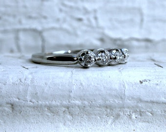Art Deco Vintage 14K White Gold Diamond Wedding Band - 0.24ct.