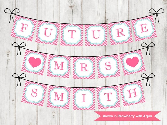 Personalized Bridal Shower Banner - Printable Bridal Shower Themed Chevron Banner - Colors and Name Customizable Il_570xn