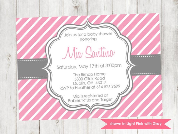 Printable Baby Shower Invitation - Shower Themed Diagonal Stripe Invite - Colors and Text Customizable Il_570xn