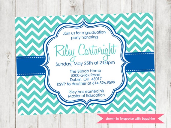 Graduation Party Invitation - Printable Graduation Themed Chevron Invite - Colors and Text Customizable Il_570xn