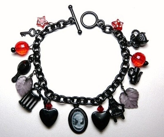 Victorian Gothic Black Charm Bracelet by missbohemia on Etsy