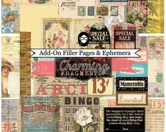 Junk Journal kit - AddOn Charming F. 11 Journal Refill Pages, printable diary pack, vintage junk journal, floral digital paper, diy journal