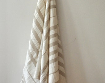 Linen Peshtemal Towel Turkish Towel for Bath and Beach Latte Ivory striped