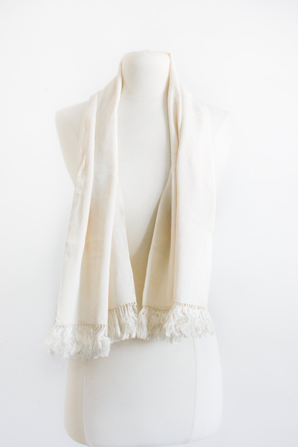 1900s, 20s Silk Shawl. Stole/Scarf. Ivory Cream // Antique, Collectible ...