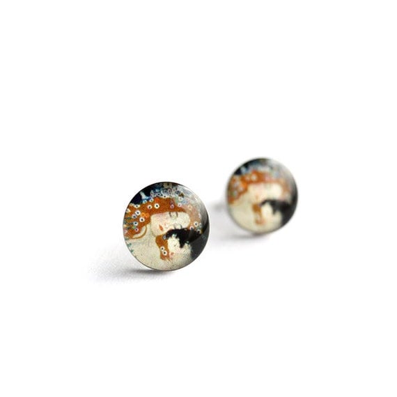 Klimt post earrings Surgical steel stud Tiny by myBeltBuckle