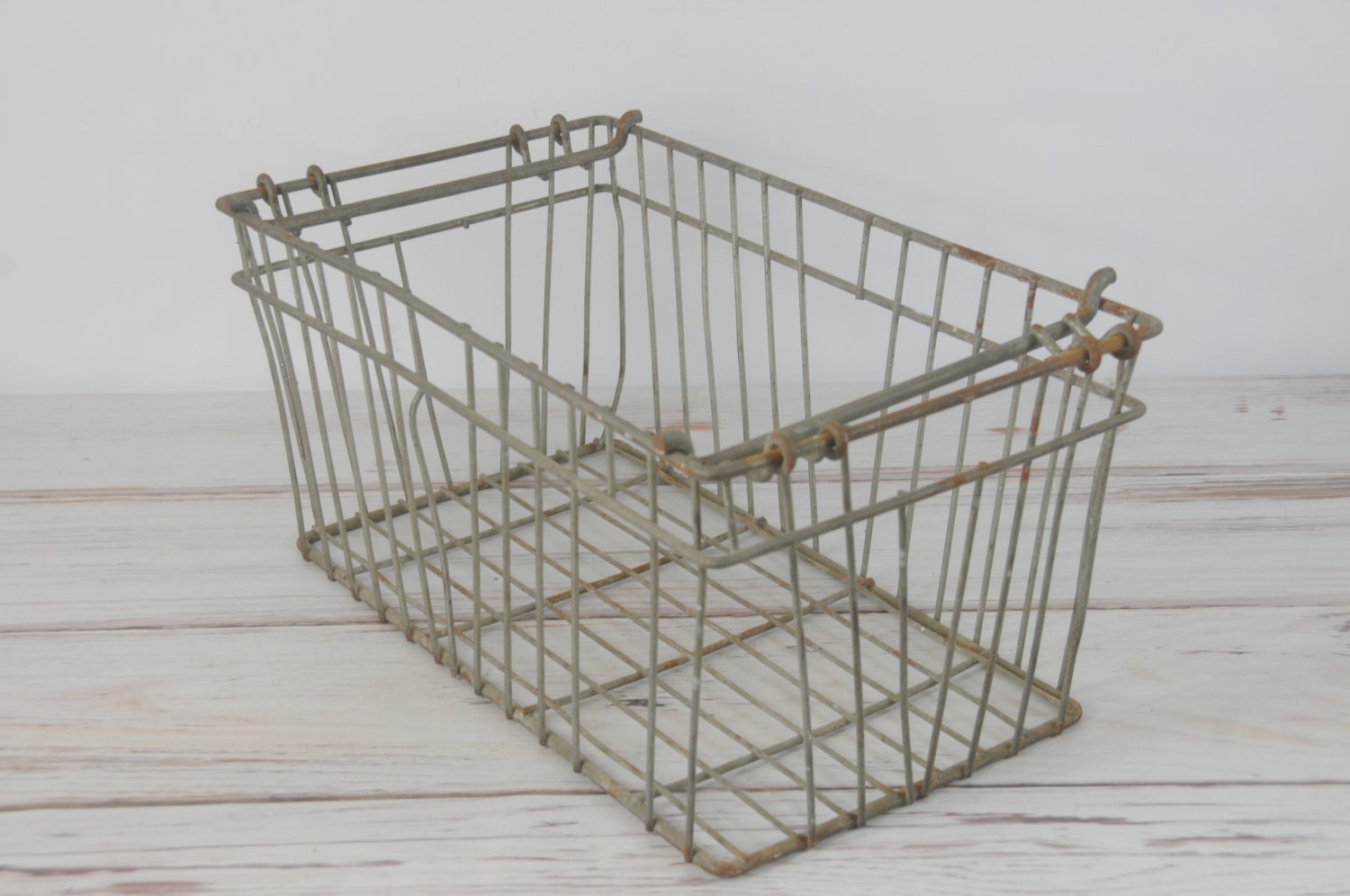 Wire Basket Large Industrial Vintage With Handles Large Metal