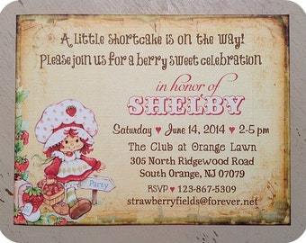 Vintage Strawberry Shortcake Baby Shower Invitations (10) - Strawberry Shortcake Invitation-Strawberry Party-Strawberry Baby Shower-Birthday