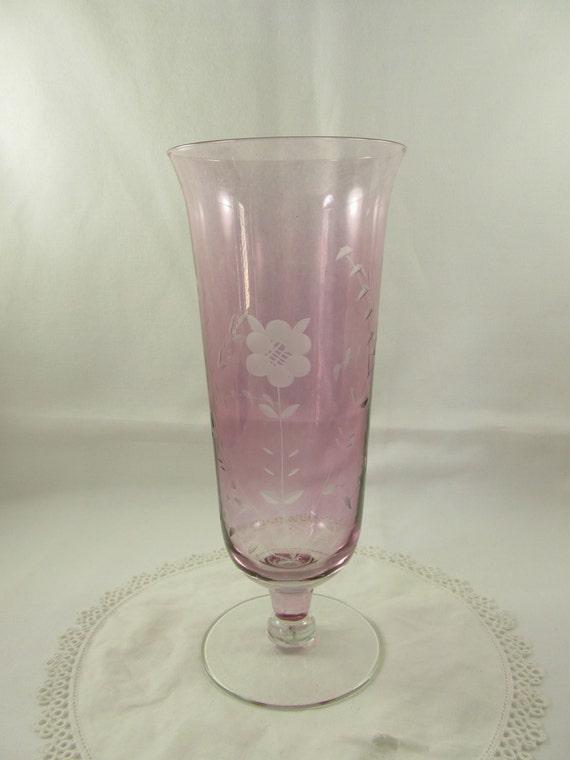 Vintage Amethyst Etched Glass Vase Vintage by