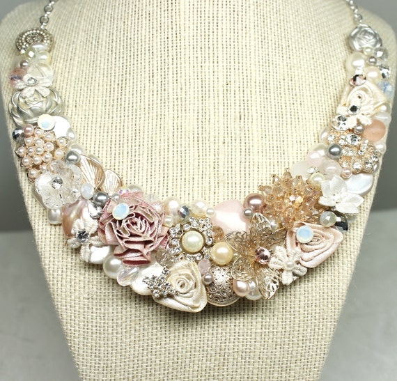 Blush Statement Necklace Blush Bridal Bib Champagne Pink