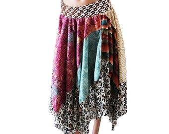 Boho Skirt Dress, Multicolor Pattern in Cottons and Knits, Floral ...