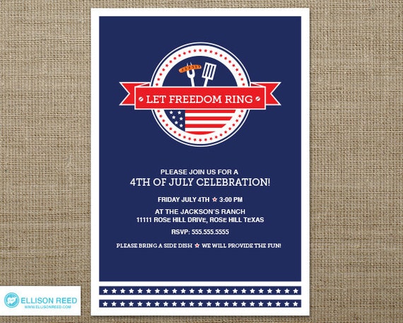 4th of July Invitation - 4th of july printable - BBQ invitation - Independence Day - Patriotic - Red - White - Blue - Stars - DIY Printable Il_570xn
