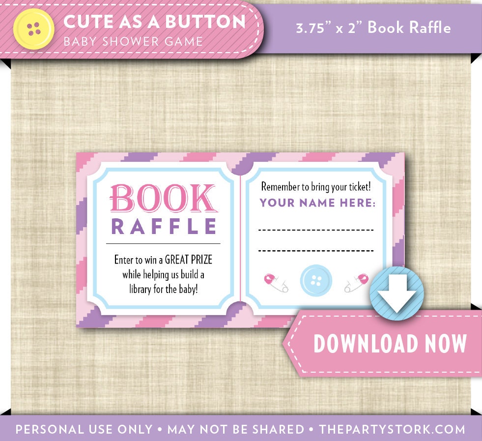 Cute as a Button Baby Shower Bring a Book Raffle Ticket