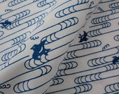 Japanese Tenugui blue birds fabric, kawaii bird fabric, japanese tenugui cotton, kimono fabric, yukata fabric, quilt fabric