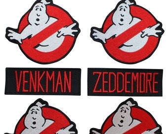 Set of 8 Ghostbusters Group Uniform Name Tags & No Ghost Signs Iron-On Applique Patches
