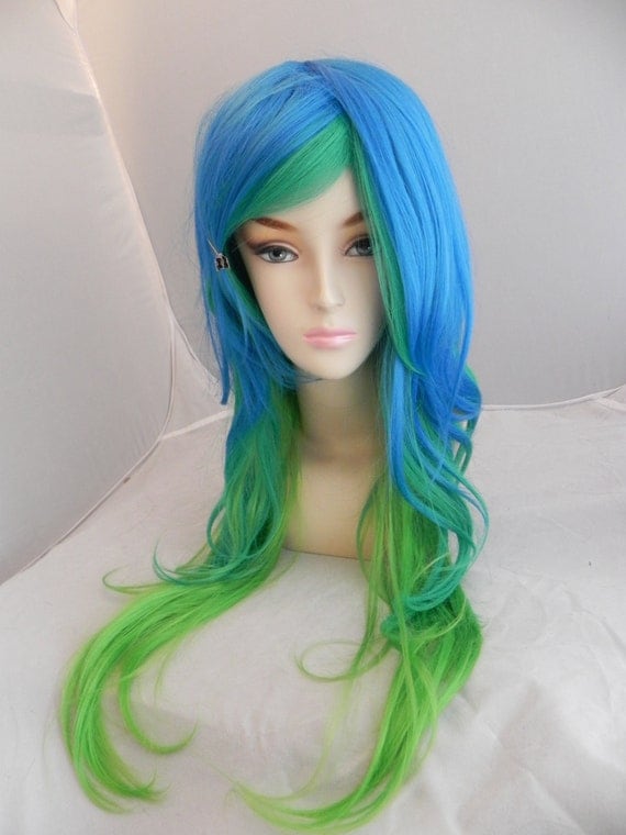 Sea Moss / Long Wavy Wig Mermaid Hair Blue Green Ombre by ExandOh