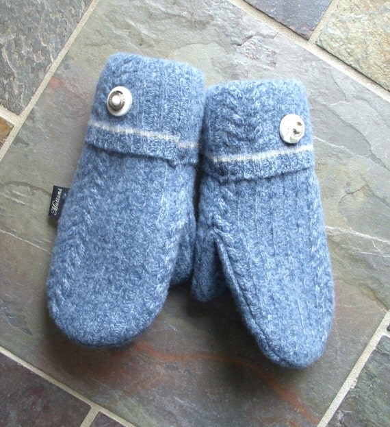 Handmade Boiled Wool Sweater Mittens Light Blue