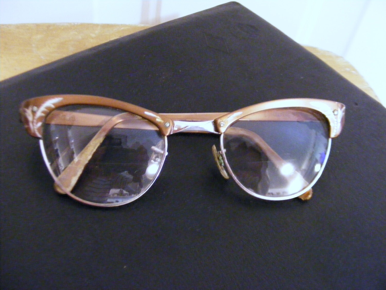 maybelline sweetest coppercolored cateyed glasses made in the USA