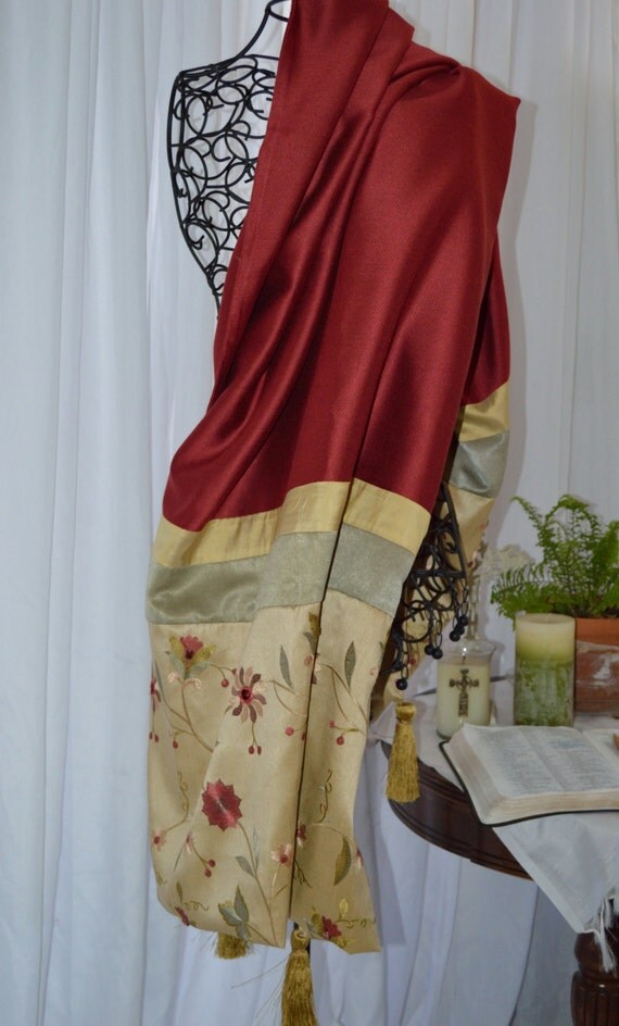 Red Embroidered Flowers Prayer Shawl