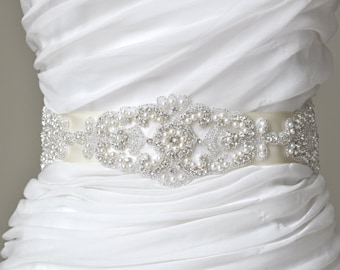 Wedding Sash - Belt,Bridal Sash,Rhinestone Sash,Beaded Sash, Satin Wedding Sash