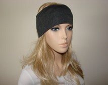 Yoga headband, Charcoal Grey Heather Turban Headband Jersey, Gray Hair Band, Woman Workout - il_214x170.604223238_p2qm