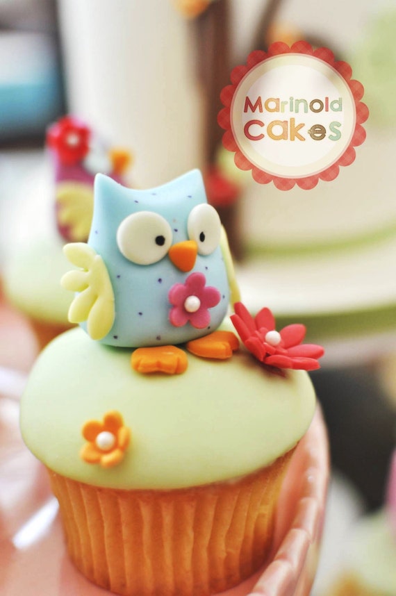 One Dozen 3D Fondant Owl Cupcake Toppers