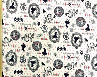 Kokka Japanese Fabric / Alice in Wonderland Fabric White Pink - 110cm x 50cm