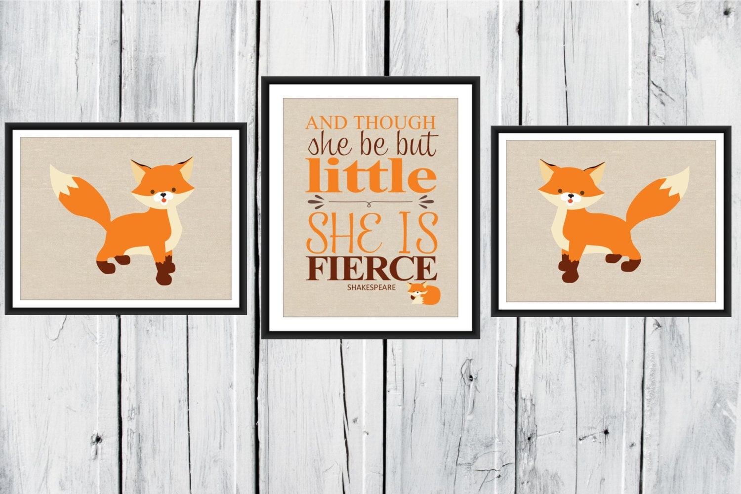 Fox Nursery Decor 3 Piece set Fox Print Trio